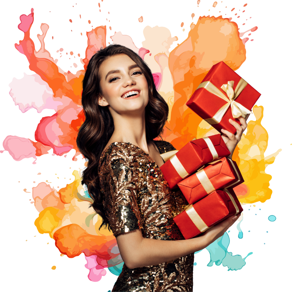 Femme tenant des cadeaux